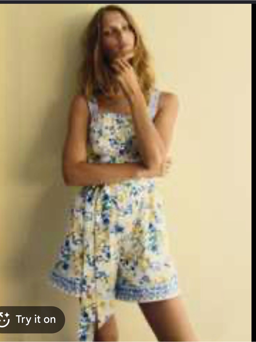 H&M Yellow and Blue Floral Square-Neck Romper